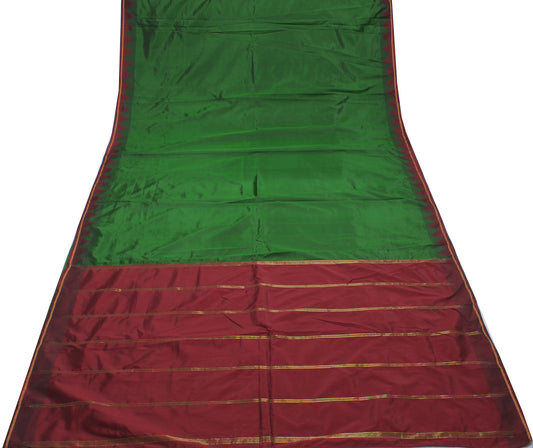 Sushila Vintage Green Indian Saree Blend Silk Woven Sari Craft Decor Fabric