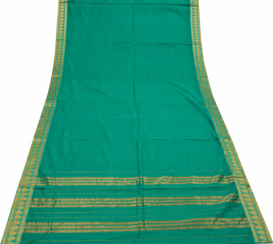 Sushila Vintage Green Indian Saree Pure Cotton Woven Sari Craft Decor Fabric