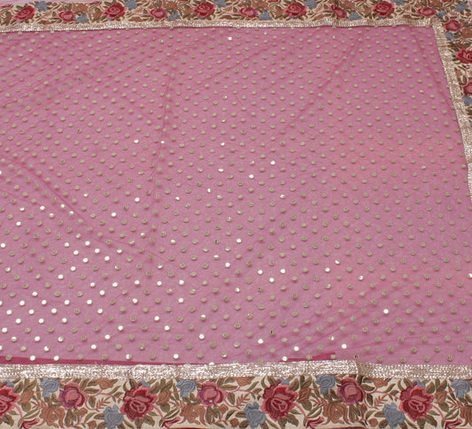 Sushila Vintage Sequins Motifs Saree Parsi Gara Embroidered Border Net Mesh 6 Yard Sari Fabric