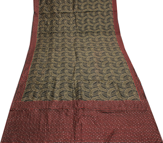 Sushila Vintage Black Indian Saree 100% Pure Silk Printed Sari Craft Fabric