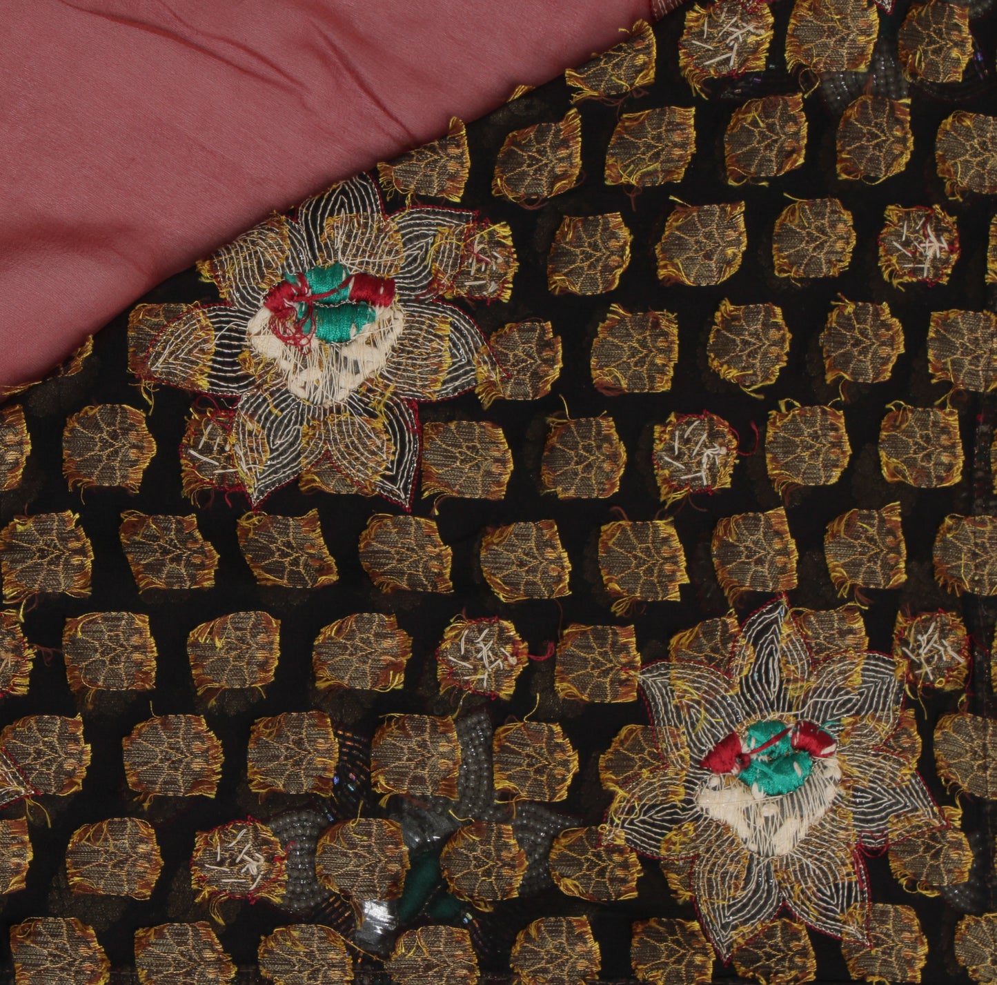 Sushila Vintage Garnet Saree Pure Georgette Silk Woven Floral Sari Craft Fabric