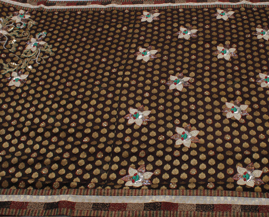 Sushila Vintage Garnet Saree Pure Georgette Silk Woven Floral Sari Craft Fabric