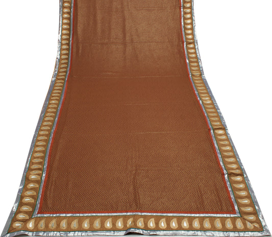 Sushila Vintage Brown Saree Blend Georgette Silk Printed Zig-Zag Sari Fabric