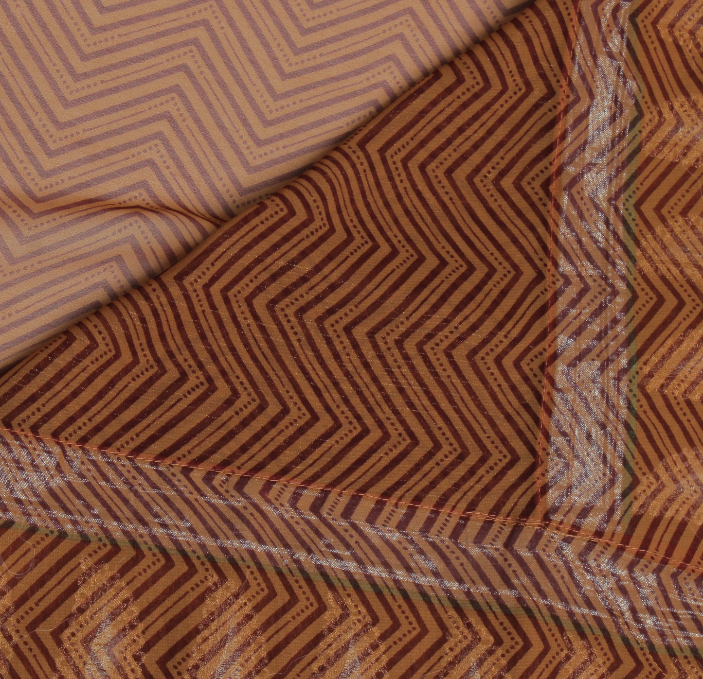 Sushila Vintage Brown Saree Blend Georgette Silk Printed Zig-Zag Sari Fabric