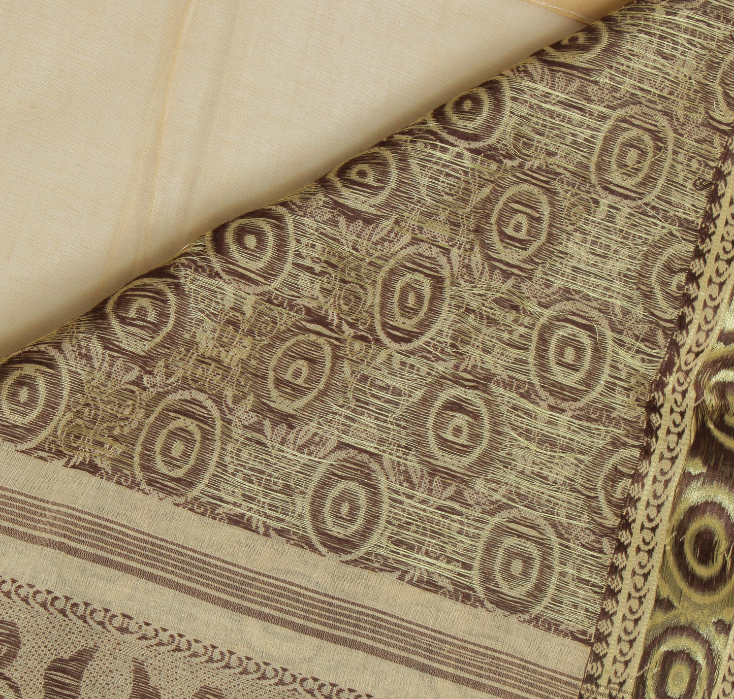 Sushila Vintage Beige Indian Saree 100% Pure Cotton Woven Sari Craft Fabric