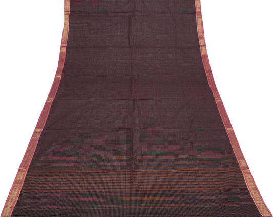 Sushila Vintage Black Saree 100% Pure Cotton Woven Check Sari Craft Decor Fabric