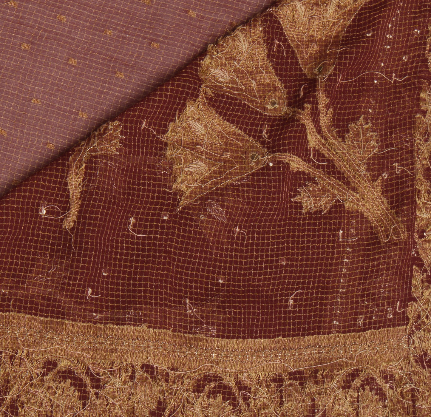 Sushila Vintage Maroon Saree Pure Georgette Silk Hand Beaded & Woven Sari Fabric