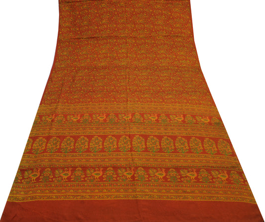 Sushila Vintage Rust Saree Pure Georgette Silk Printed Parrot Sari Craft Fabric