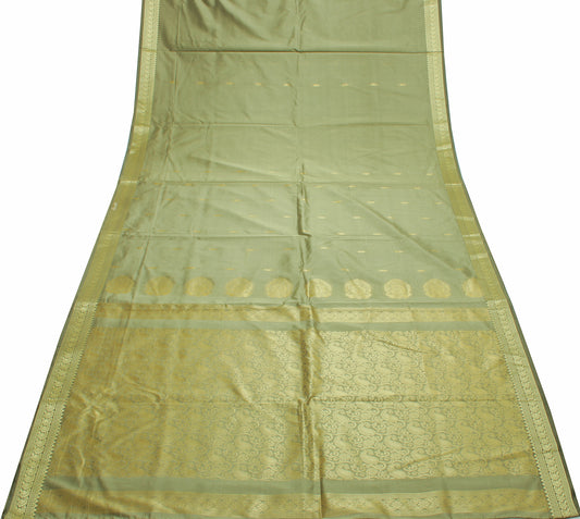 Sushila Vintage Green Indian Saree Blend Silk Woven Paisley Sari Craft Fabric