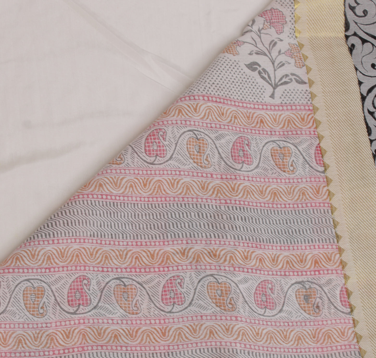Sushila Vintage White Saree Blend Cotton Printed Floral Sari Craft 5 Yard Fabric