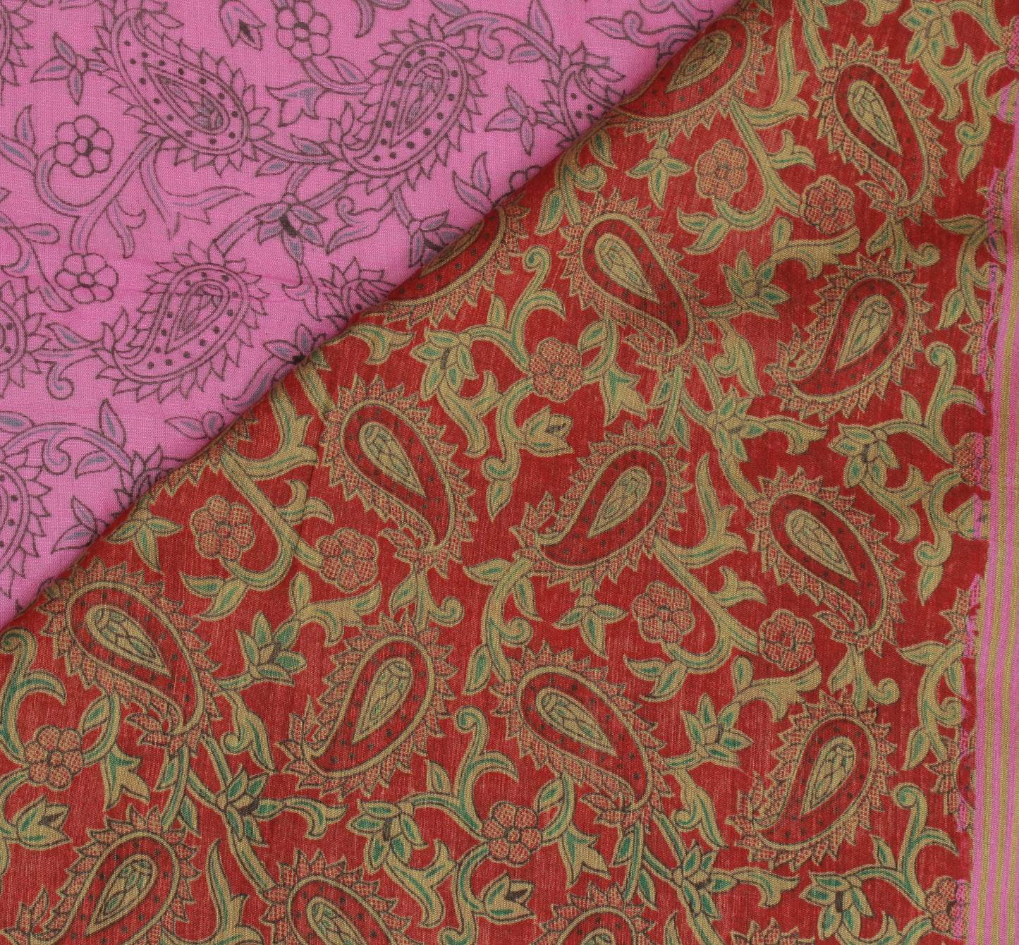 Sushila Vintage Pink Indian Saree Blend Silk Printed Paisley Sari Craft Fabric