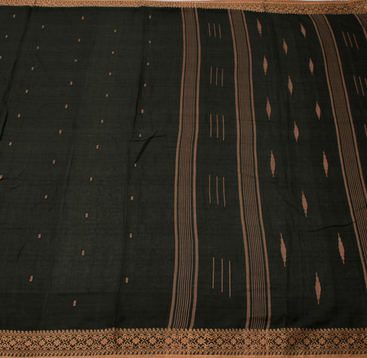 Sushila Vintage Black Indian Saree Pure Cotton Woven Sari Craft Sari Fabric