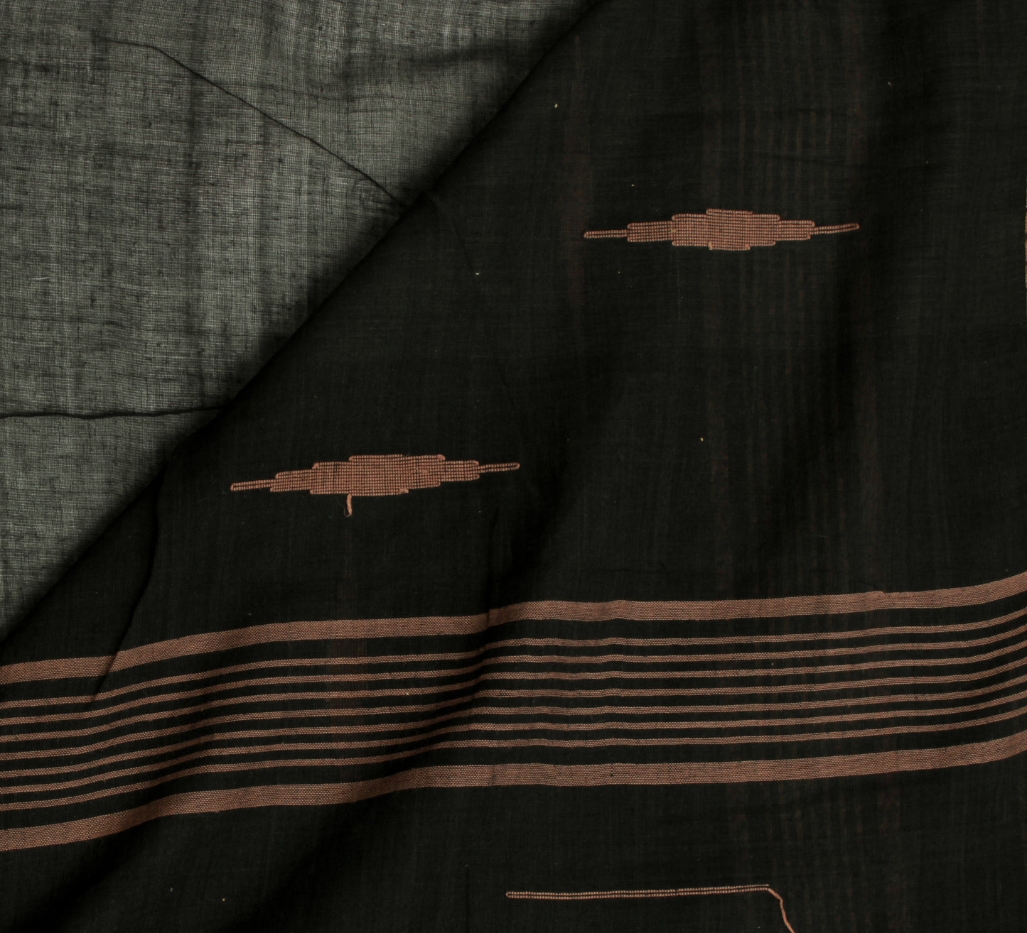 Sushila Vintage Black Indian Saree Pure Cotton Woven Sari Craft Sari Fabric