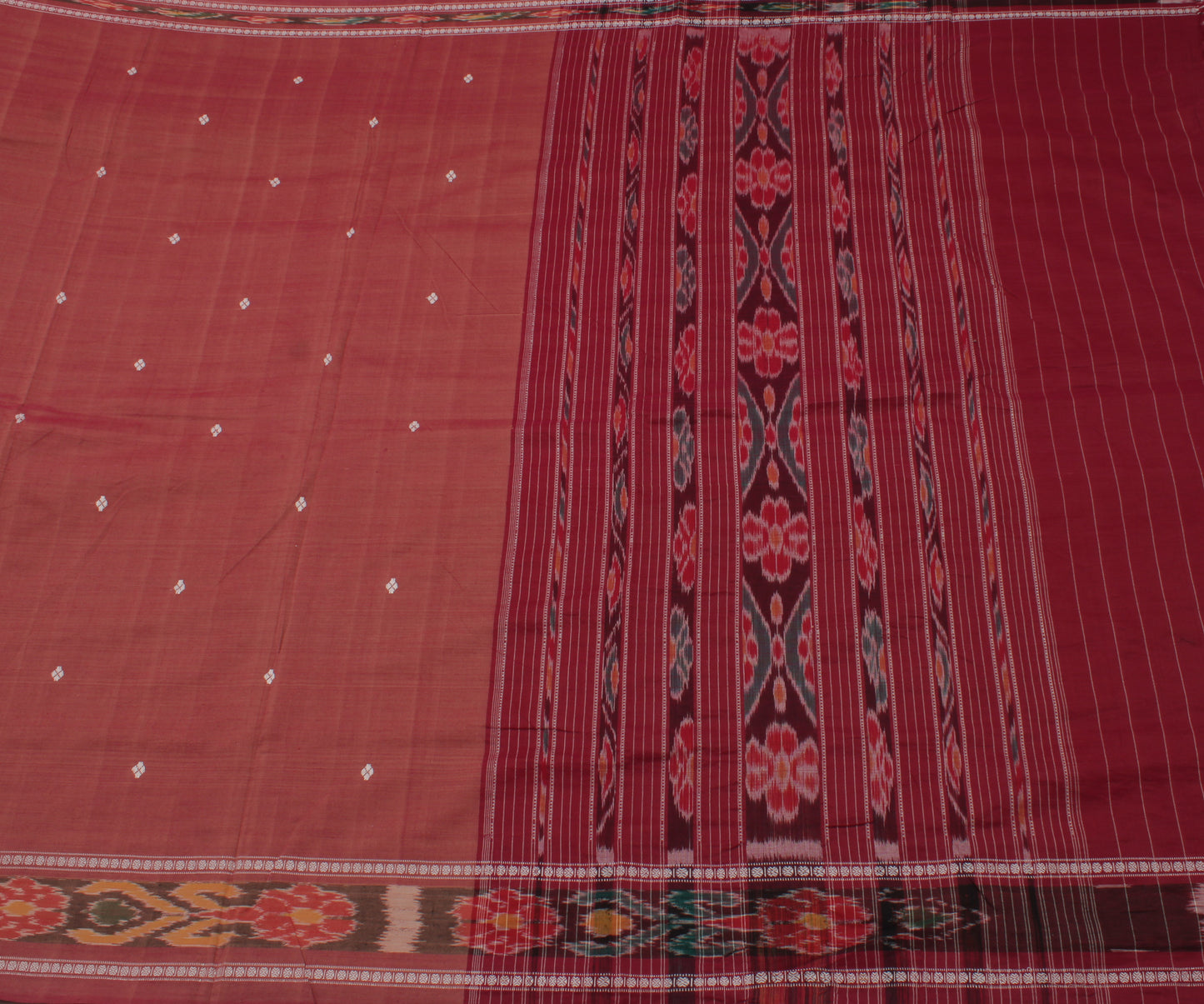 Sushila Vintage Indian Sari Pure Cotton Hand Woven Ikat Patola Sari Craft Fabric