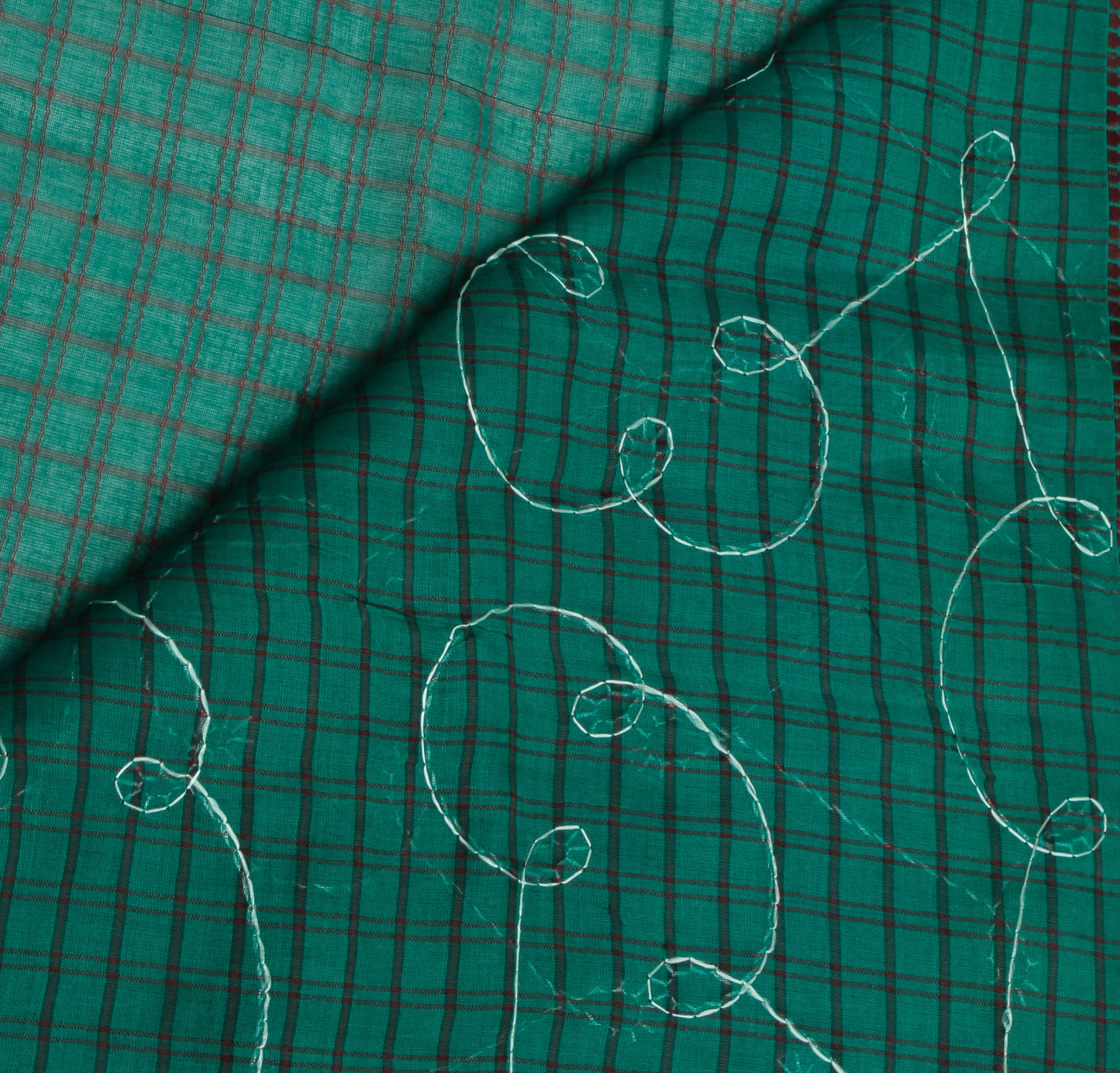 Sushila Vintage Teal Green Saree Blend Cotton Woven Check Sari Craft Fabric