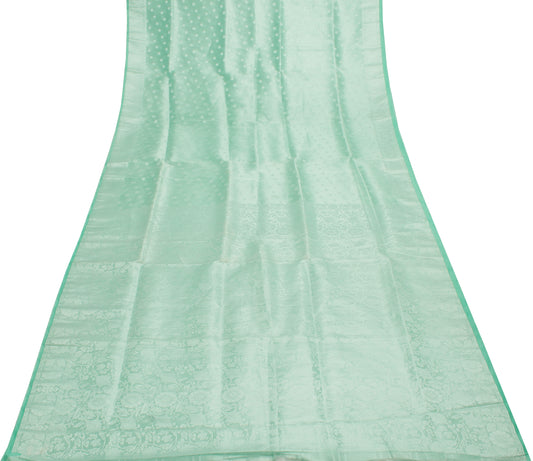 Sushila Vintage Green Saree Blend Tissue Silk Woven Floral Sari Craft Fabric