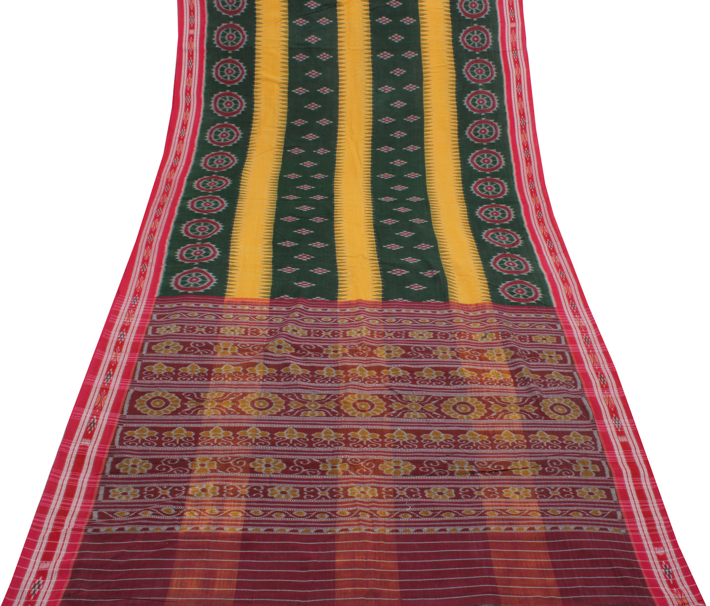 Sushila Vintage Saree 100% Pure Cotton Hand Woven Ikat Patola Sari Craft Fabric