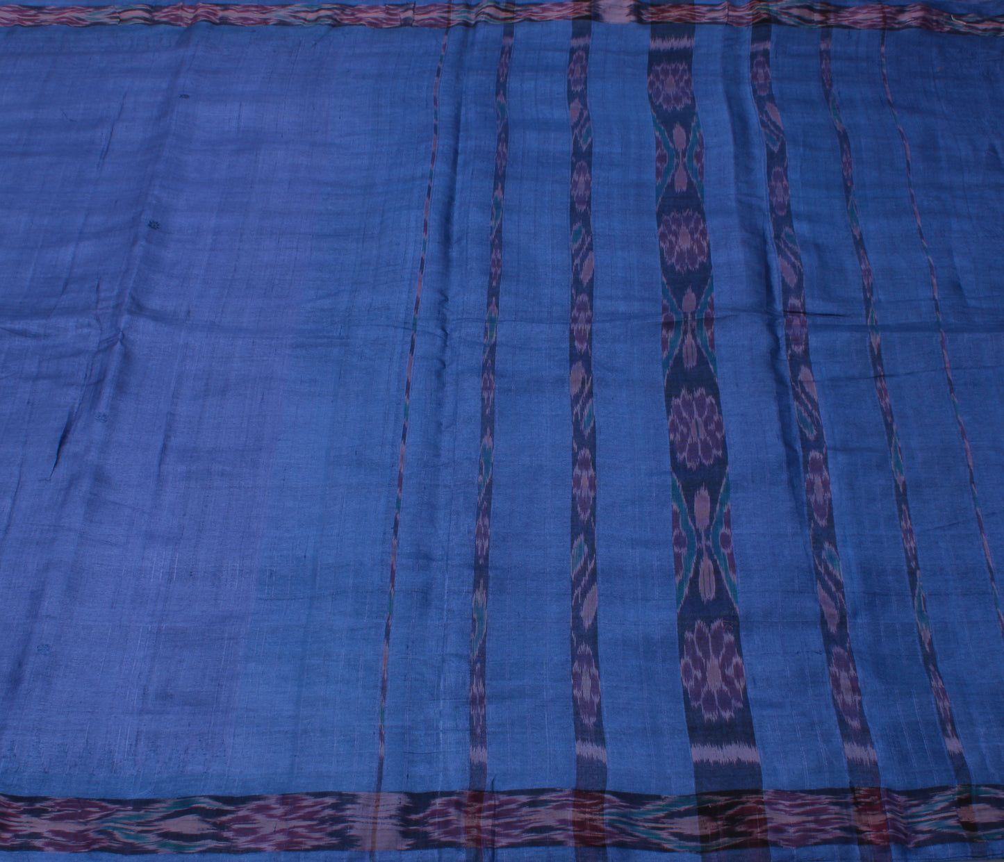 Sushila Vintage Blue Saree Pure Silk Hand Woven Ikat Patola Sari Craft Fabric