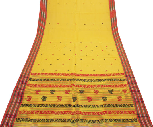 Sushila Vintage Yellow Saree 100% Pure Cotton Woven Floral Sari Craft Fabric