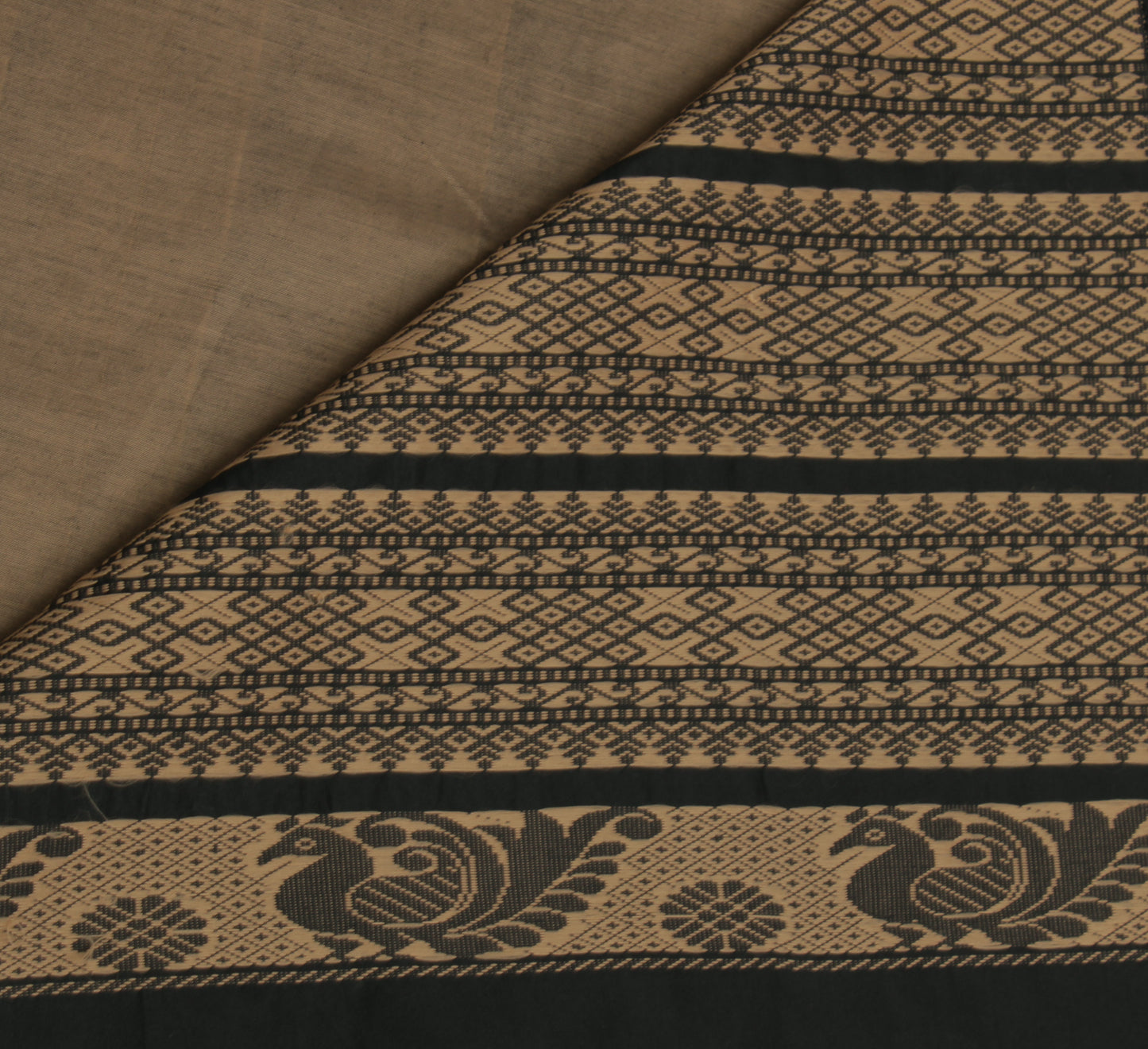Sushila Vintage Brown Saree 100% Pure Cotton Woven Birds Sari Craft 5 YD Fabric
