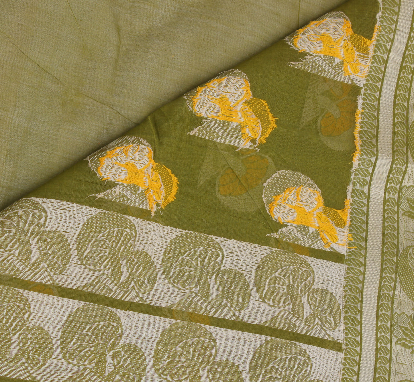 Sushila Vintage Green Saree 100% Pure Cotton Woven Floral Sari Craft Fabric