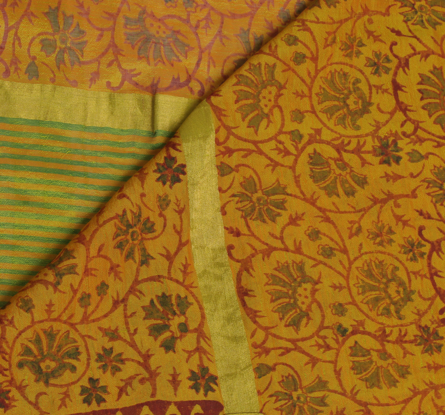Sushila Vintage Green Saree Pure Silk Printed Floral Sari Craft 5 Yard Fabric