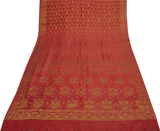Sushila Vintage Red Saree Pure Georgette Silk Zari Woven Floral Sari 5 YD Fabric