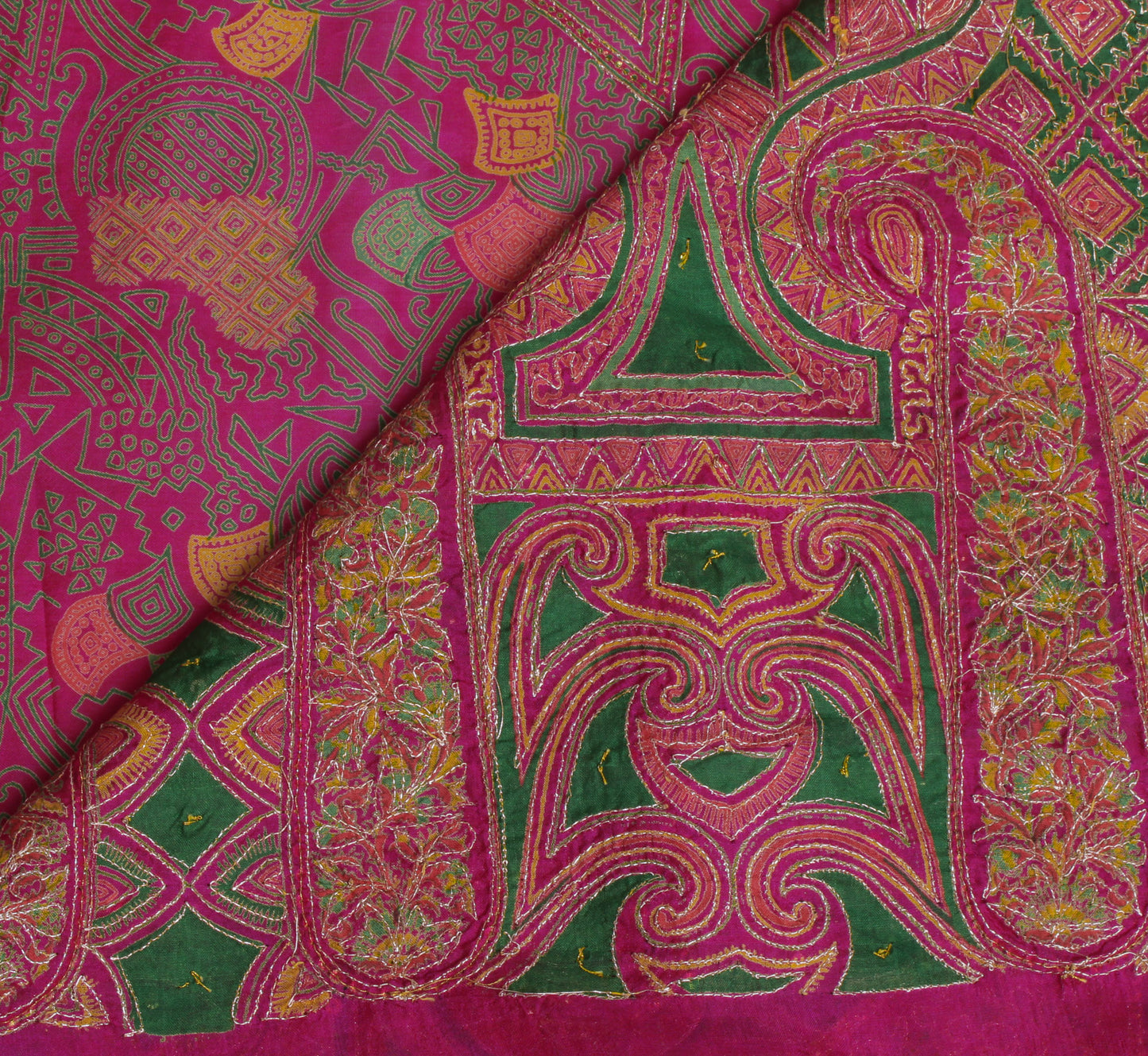 Sushila Vintage Purple Saree Pure Silk Printed & Aari Work Sari Craft Fabric