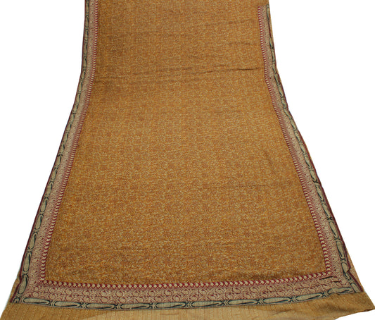 Sushila Vintage Mustard Saree Pure Georgette Silk Printed Floral Sari Fabric