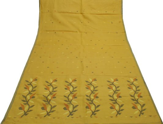 Sushila Vintage Green Saree 100% Pure Cotton Woven Floral Sari Craft Fabric