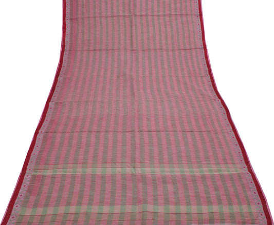 Sushila Vintage Indian Saree 100% Pure Cotton Woven Sari Craft 5 Yard Fabric