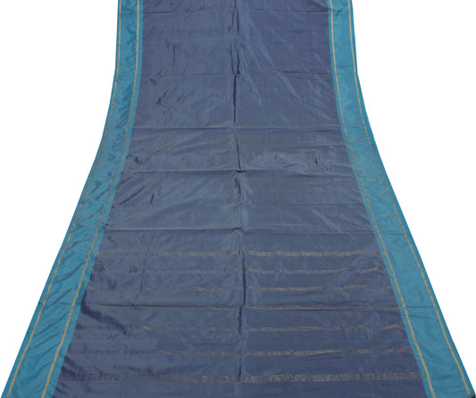 Sushila Vintage Blue Indian Saree Blend Silk Woven Sari Craft 5 Yard Fabric