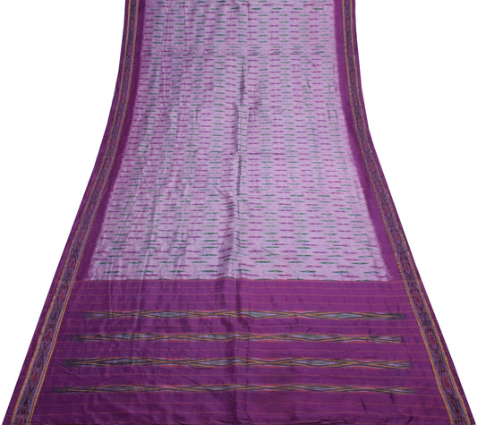 Sushila Vintage Purple Saree Pure Silk Hand Woven Ikat Patola Sari Craft Fabric