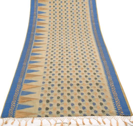 Sushila Vintage Indian Light Brown Saree Blend Silk Woven Floral Sari Fabric