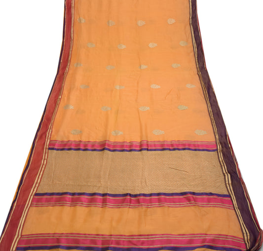 Sushila Vintage Orange Saree 100% Pure Silk Zari Woven Floral Sari 5 Yard Fabric