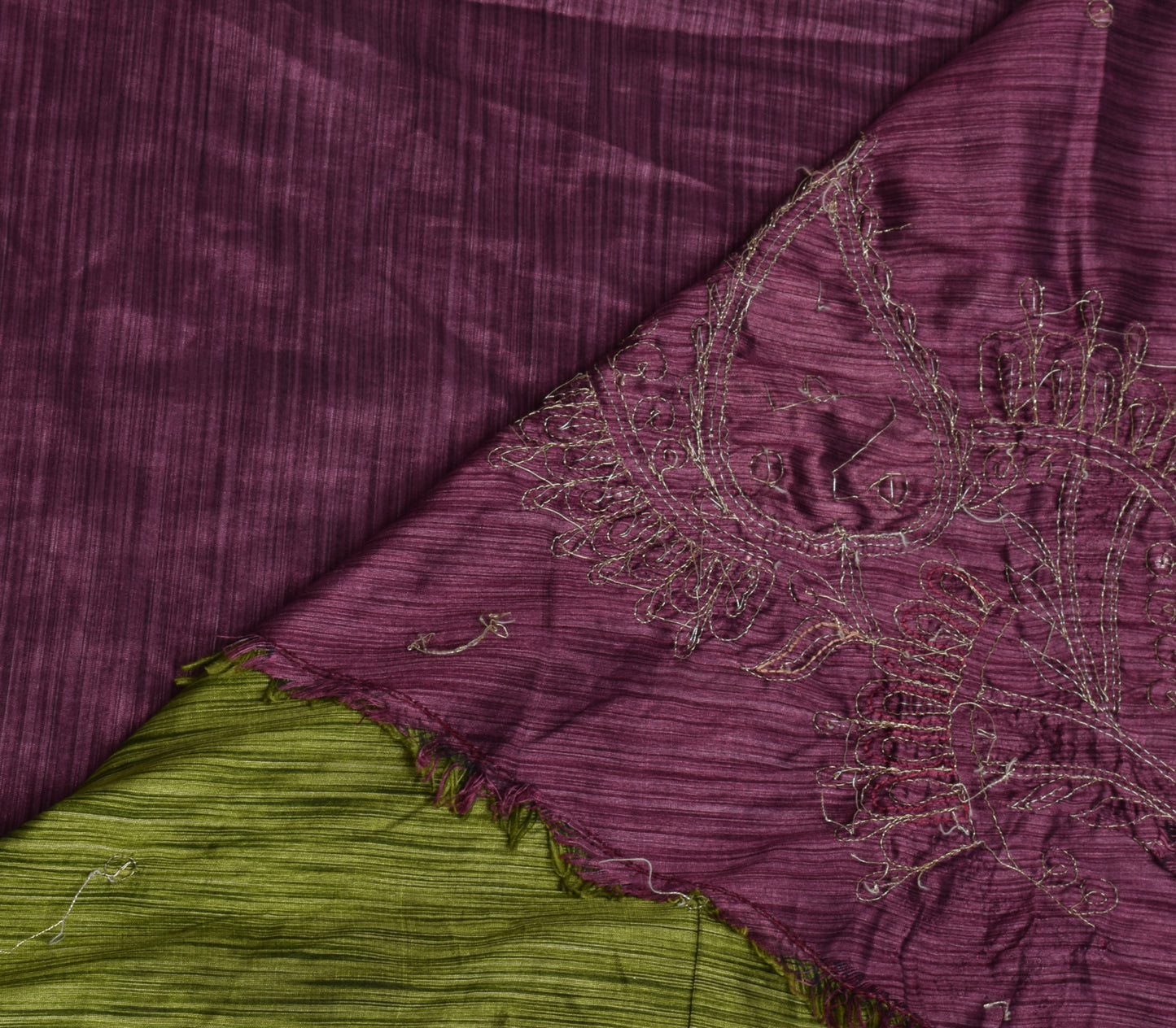 Sushila Vintage Purple Saree Blend Silk Embroidered Floral Sari Craft Fabric