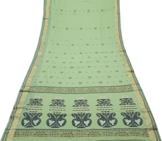 Sushila Vintage Pista Green Saree 100% Pure Cotton Woven 5 Yard Sari Fabric