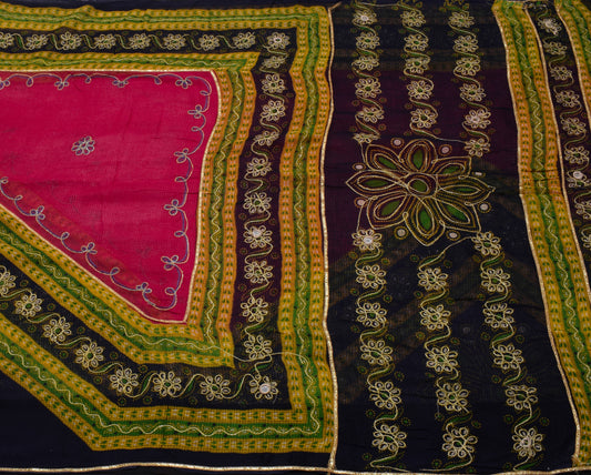 Sushila Vintage Indian Saree 100% Pure Cotton Embroidered Sari Craft Fabric
