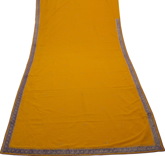 Sushila Vintage Mustard Saree Blend Georgette Zari Embroidered Sari Fabric