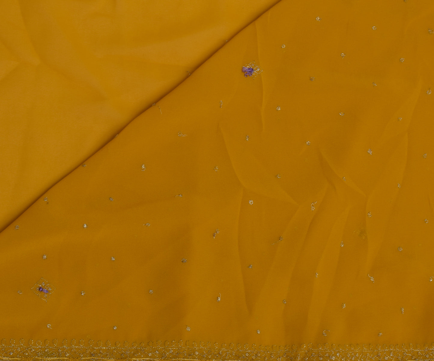 Sushila Vintage Mustard Saree Blend Georgette Zari Embroidered Sari Fabric
