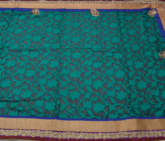 Sushila Vintage Green HEAVY Saree Pure Georgette Silk Woven Floral Sari Fabric