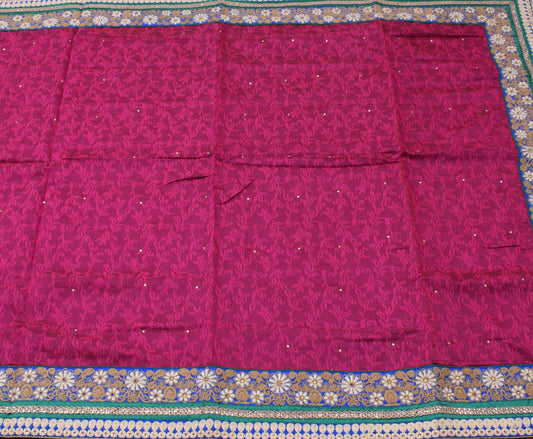 Sushila Vintage Magenta Saree Art Silk Woven Floral Patch Work Border Sari Fabric