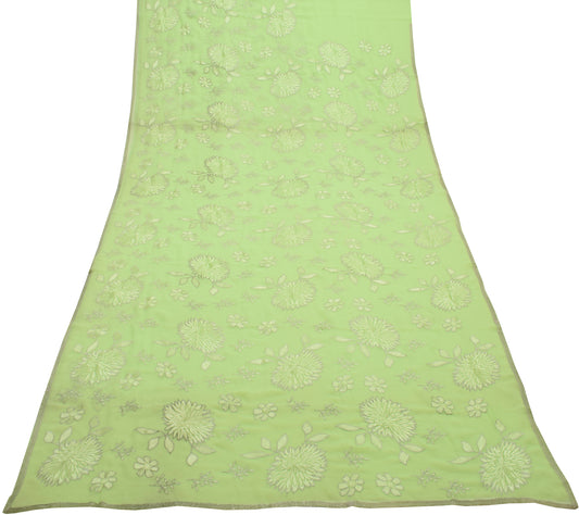 Sushila Vintage Green Saree Blend Georgette Silk Embroidered Floral Sari Fabric