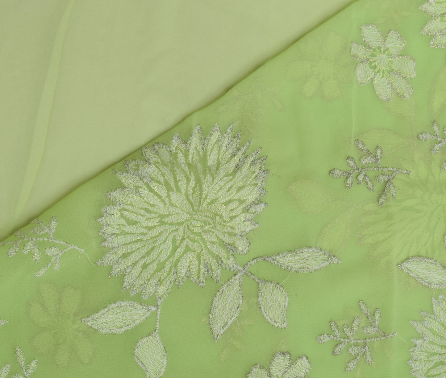 Sushila Vintage Green Saree Blend Georgette Silk Embroidered Floral Sari Fabric