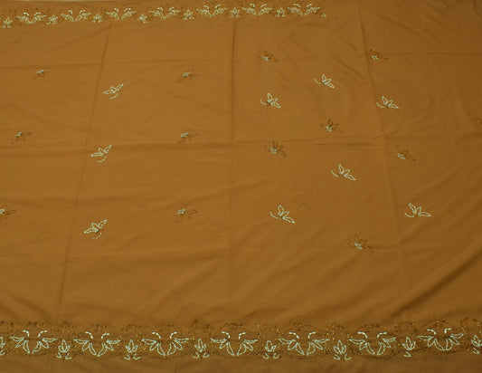 Sushila Vintage Brown Saree Art Silk Glass Beads Embellish Sari Craft 5Yd Fabric
