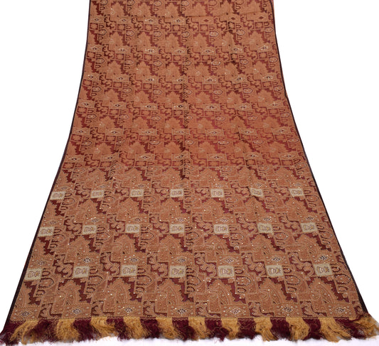 Sushila Vintage Maroon Saree Pure Organza Silk All Over Woven Sari Craft Fabric