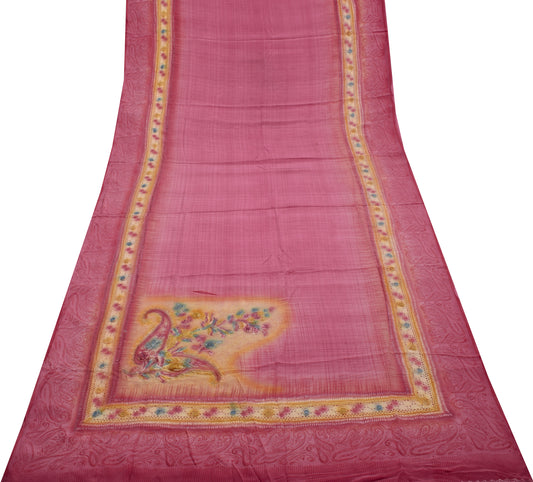 Sushila Vintage Indian Saree Pure Crepe Silk Embroidered Sari Craft 5 YD Fabric