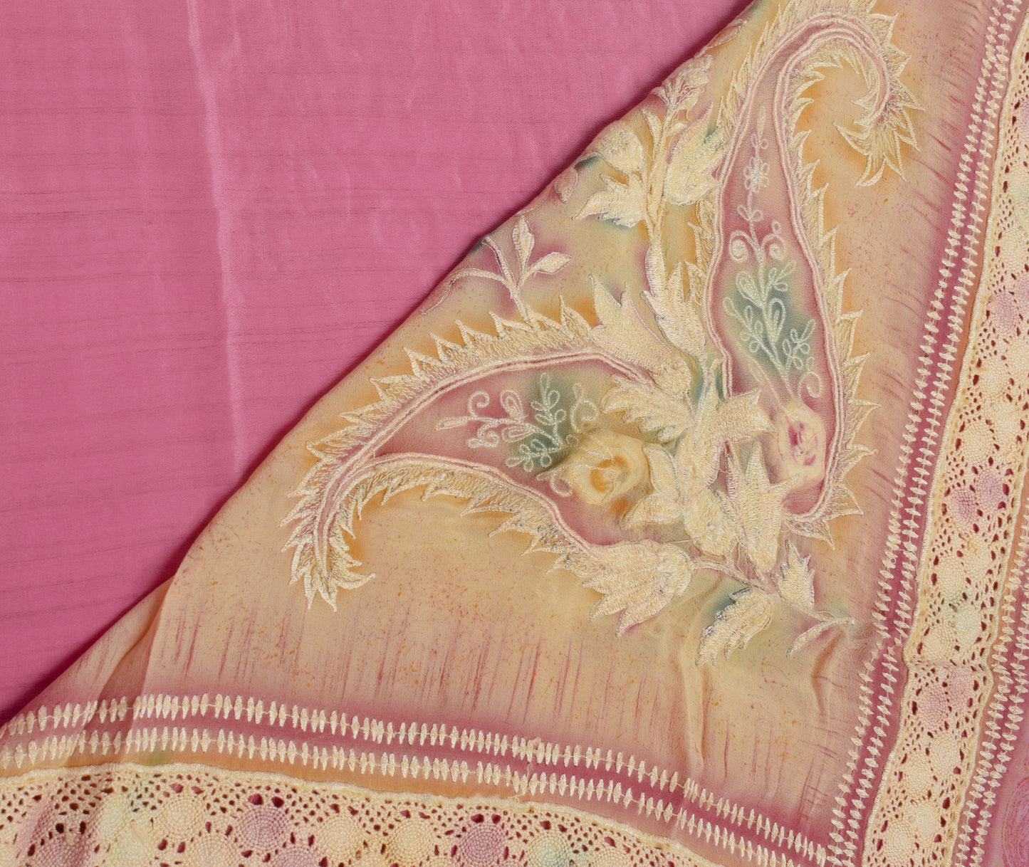 Sushila Vintage Indian Saree Pure Crepe Silk Embroidered Sari Craft 5 YD Fabric