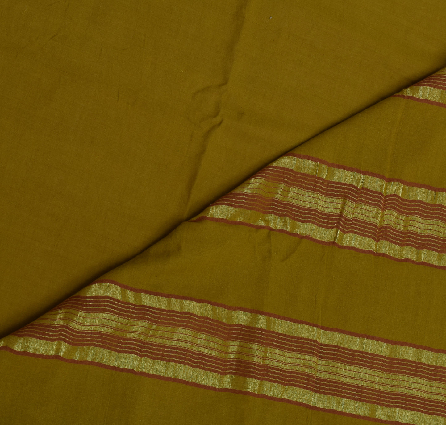Sushila Vintage Handloom Green Saree Pure Cotton Woven Sari Craft 5 Yard Fabric