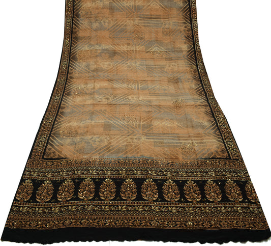 Sushila Vintage Multi-Color Saree Pure Crepe Silk Printed Sari Craft Fabric